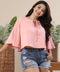 Sleeve Flared Chiffon Pink Crop Top